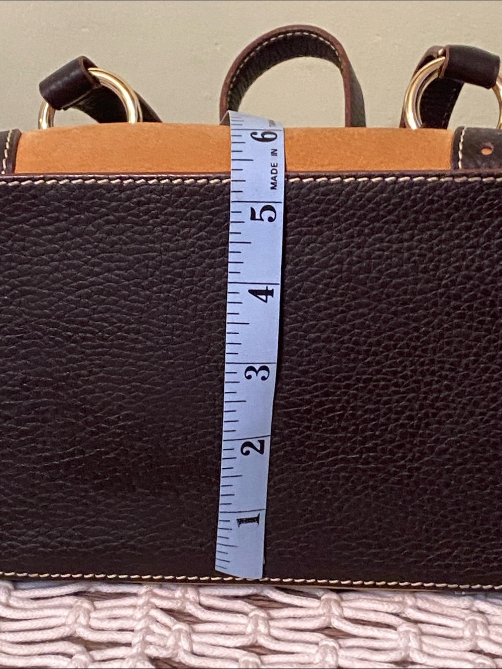 Dooney & Bourke Style Two-Tone Tan and Brown Leather Satchel Handbag Vintage - Picture 15 of 17